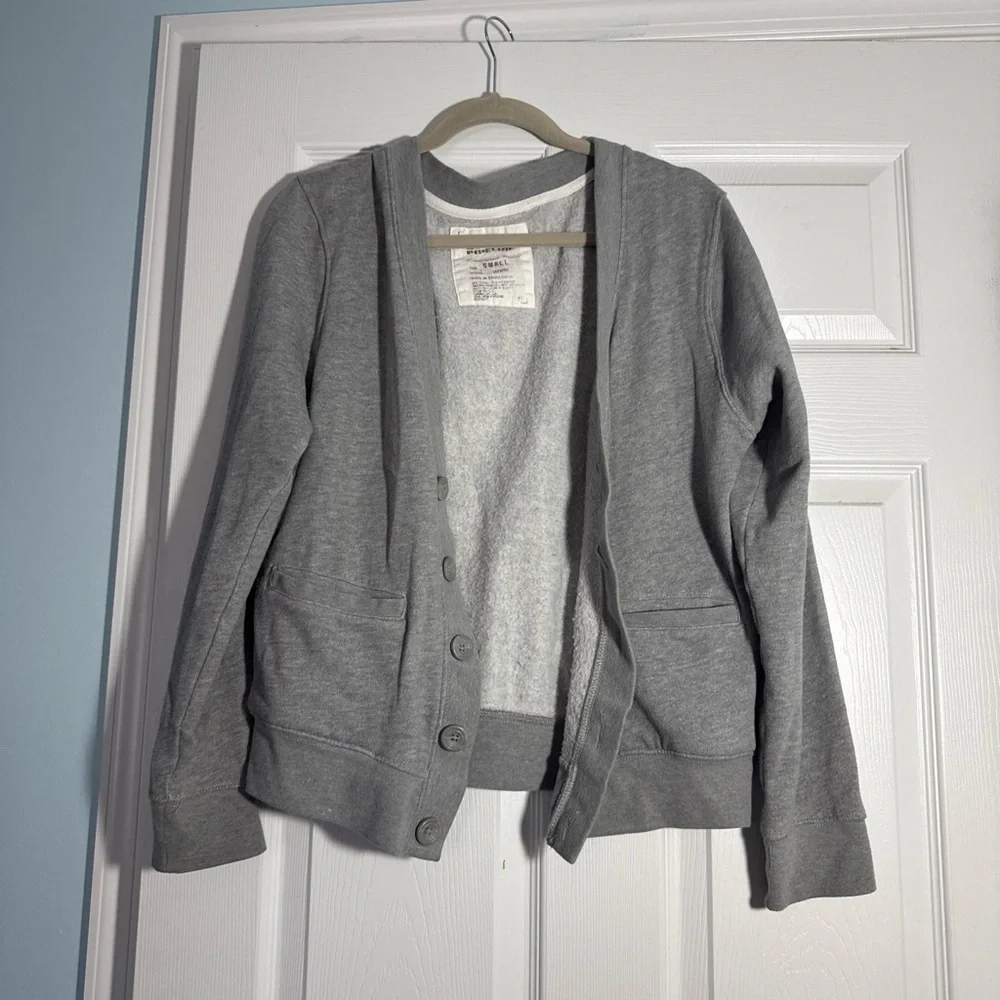 Gray Button-Front Cardigan Sweater